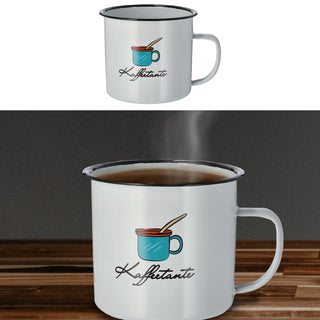 Kaffeebecher "Kaffeetante" 13x9x9cm Emaille Eisen Metall Becher Tasse 450 ml Teetasse Henkelbecher