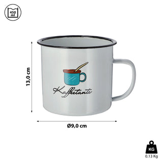 Kaffeebecher "Kaffeetante" 13x9x9cm Emaille Eisen Metall Becher Tasse 450 ml Teetasse Henkelbecher