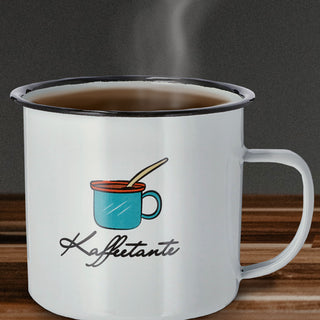 Kaffeebecher "Kaffeetante" 13x9x9cm Emaille Eisen Metall Becher Tasse 450 ml Teetasse Henkelbecher