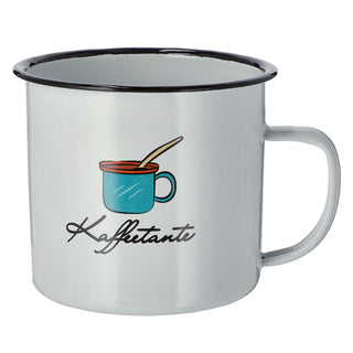 Kaffeebecher "Kaffeetante" 13x9x9cm Emaille Eisen Metall Becher Tasse 450 ml Teetasse Henkelbecher