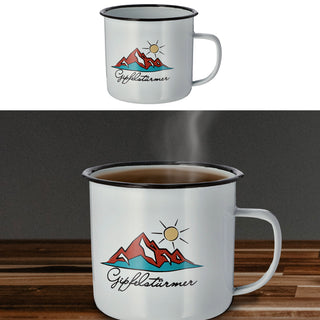 Kaffeebecher "Kaffeetante" 13x9x9cm Emaille Eisen Metall Becher Tasse 450 ml Teetasse Henkelbecher