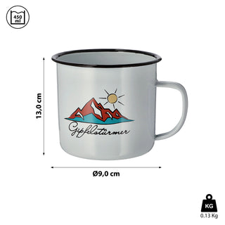 Kaffeebecher "Kaffeetante" 13x9x9cm Emaille Eisen Metall Becher Tasse 450 ml Teetasse Henkelbecher