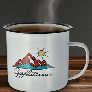 Kaffeebecher "Kaffeetante" 13x9x9cm Emaille Eisen Metall Becher Tasse 450 ml Teetasse Henkelbecher