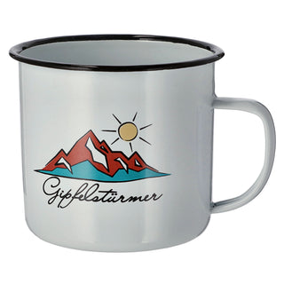 Kaffeebecher "Kaffeetante" 13x9x9cm Emaille Eisen Metall Becher Tasse 450 ml Teetasse Henkelbecher