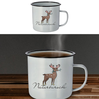 Kaffeebecher "Kaffeetante" 13x9x9cm Emaille Eisen Metall Becher Tasse 450 ml Teetasse Henkelbecher
