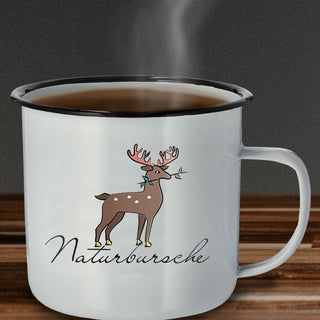 Kaffeebecher "Kaffeetante" 13x9x9cm Emaille Eisen Metall Becher Tasse 450 ml Teetasse Henkelbecher