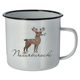 Kaffeebecher "Kaffeetante" 13x9x9cm Emaille Eisen Metall Becher Tasse 450 ml Teetasse Henkelbecher
