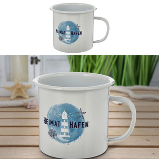 Kaffeebecher "Kaffeetante" 13x9x9cm Emaille Eisen Metall Becher Tasse 450 ml Teetasse Henkelbecher