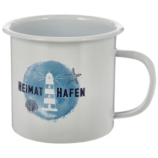 Kaffeebecher "Kaffeetante" 13x9x9cm Emaille Eisen Metall Becher Tasse 450 ml Teetasse Henkelbecher