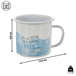Kaffeebecher "Kaffeetante" 13x9x9cm Emaille Eisen Metall Becher Tasse 450 ml Teetasse Henkelbecher
