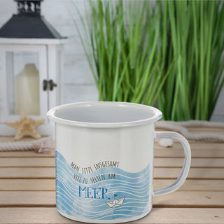 Kaffeebecher "Kaffeetante" 13x9x9cm Emaille Eisen Metall Becher Tasse 450 ml Teetasse Henkelbecher