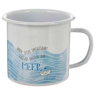 Kaffeebecher "Kaffeetante" 13x9x9cm Emaille Eisen Metall Becher Tasse 450 ml Teetasse Henkelbecher