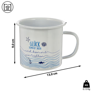 Kaffeebecher "Kaffeetante" 13x9x9cm Emaille Eisen Metall Becher Tasse 450 ml Teetasse Henkelbecher