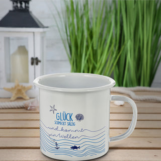 Kaffeebecher "Kaffeetante" 13x9x9cm Emaille Eisen Metall Becher Tasse 450 ml Teetasse Henkelbecher