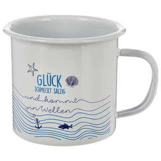 Kaffeebecher "Kaffeetante" 13x9x9cm Emaille Eisen Metall Becher Tasse 450 ml Teetasse Henkelbecher