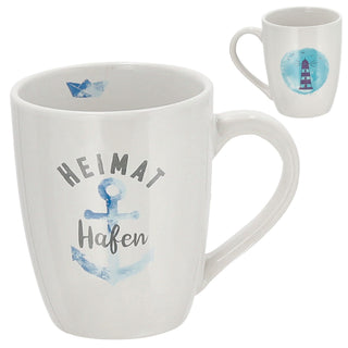 Kaffeebecher "Maritim" 3er Set Steingut bauchig 12,5x9,5x8,2cm Becher Tasse 350 ml 3 Motive Teetasse Henkelbecher