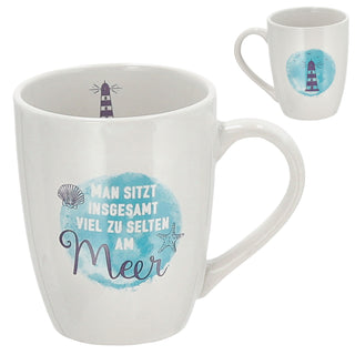 Kaffeebecher "Maritim" 3er Set Steingut bauchig 12,5x9,5x8,2cm Becher Tasse 350 ml 3 Motive Teetasse Henkelbecher
