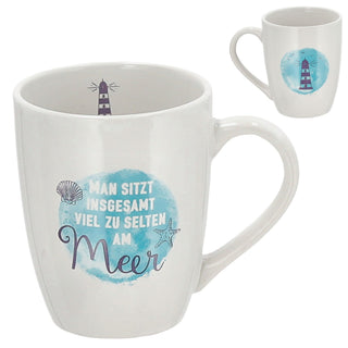 Kaffeebecher "Maritim" 3er Set Steingut bauchig 12,5x9,5x8,2cm Becher Tasse 350 ml 3 Motive Teetasse Henkelbecher