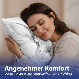 Kissen 'Hase' Supersoft 40x40cm weiß Polyester 250g Füllung Reißverschluss Sofakissen Kuschelkissen Hasenkopf Zeichnung