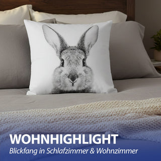 Kissen 'Hase' Supersoft 40x40cm weiß Polyester 250g Füllung Reißverschluss Sofakissen Kuschelkissen Hasenkopf Zeichnung