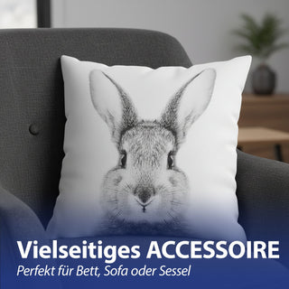 Kissen 'Hase' Supersoft 40x40cm weiß Polyester 250g Füllung Reißverschluss Sofakissen Kuschelkissen Hasenkopf Zeichnung