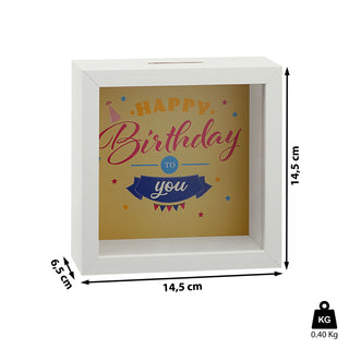 Spardose "Hochzeitskasse" "Happy Birthday" B14,5cm Sparbüchse Gelddose Bilderrahmen MDF Glas Geldgeschenk