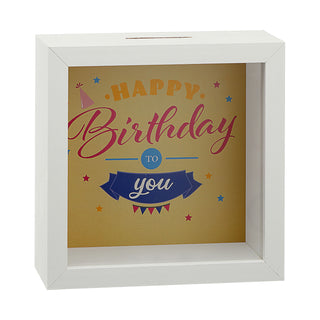 Spardose "Hochzeitskasse" "Happy Birthday" B14,5cm Sparbüchse Gelddose Bilderrahmen MDF Glas Geldgeschenk