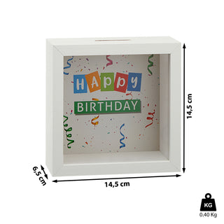 Spardose "Hochzeitskasse" "Happy Birthday" B14,5cm Sparbüchse Gelddose Bilderrahmen MDF Glas Geldgeschenk