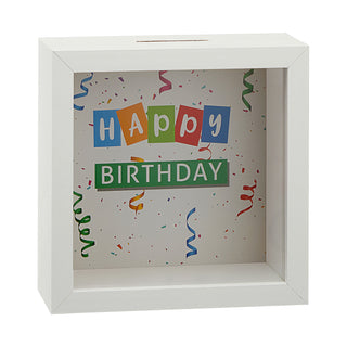 Spardose "Hochzeitskasse" "Happy Birthday" B14,5cm Sparbüchse Gelddose Bilderrahmen MDF Glas Geldgeschenk