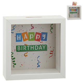 Spardose "Hochzeitskasse" "Happy Birthday" B14,5cm Sparbüchse Gelddose Bilderrahmen MDF Glas Geldgeschenk