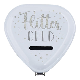 Spardose "Flittergeld" Hochzeit 8x6x7,5cm Herzform weiß Metall abschließbar Sparbüchse Büchse Gelddose