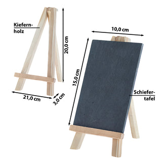 Schiefertafel mit Ständer 2er Set 21x20x2,2cm Schiefer Kiefernholz Holztafel Memotafel Kreidetafel Schreibtafel
