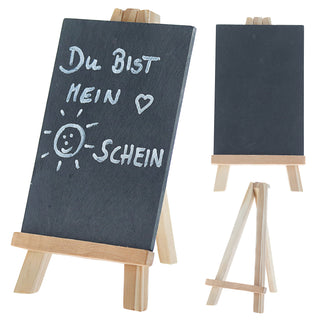 Schiefertafel mit Ständer 2er Set 21x20x2,2cm Schiefer Kiefernholz Holztafel Memotafel Kreidetafel Schreibtafel