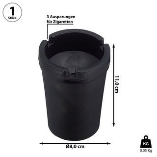 Reiseaschenbecher schwarz 8x11x8cm Kunststoff Deckel abnehmbar Tischaschenbecher Ascher