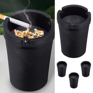 Reiseaschenbecher 4er Set schwarz 8x11x8cm Kunststoff Deckel abnehmbar Tischaschenbecher Ascher