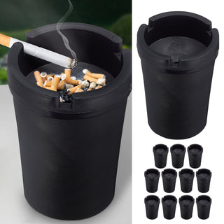 Reiseaschenbecher 12er Set im Display schwarz 8x11x8cm Kunststoff Deckel abnehmbar Tischaschenbecher Ascher