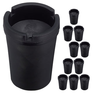 Reiseaschenbecher 12er Set im Display schwarz 8x11x8cm Kunststoff Deckel abnehmbar Tischaschenbecher Ascher