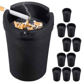 Reiseaschenbecher 12er Set im Display schwarz 8x11x8cm Kunststoff Deckel abnehmbar Tischaschenbecher Ascher