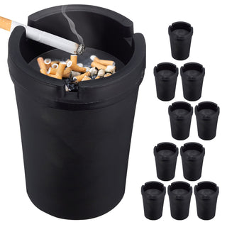 Reiseaschenbecher 12er Set im Display schwarz 8x11x8cm Kunststoff Deckel abnehmbar Tischaschenbecher Ascher