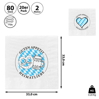 Servietten Heimatliebe Bier und Brezel 80er Set 33x33cm Papierserviette stoffähnlich Tuch Partyzubehör