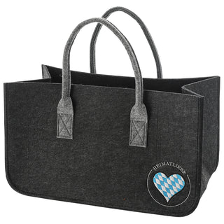 Kaminholztasche Heimatliebe hell-/dunkelgrau 48x28x25cm Filz Stickerrei Henkeltasche Tasche Aufbewahrung