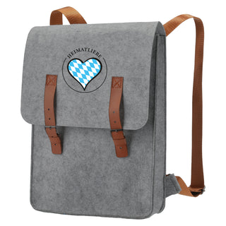 Rucksack aus Filz "Heimatliebe" hell-/dunkelgrau Gurt Riemen 27,5x37x10cm Stickerei Tasche Beutel Aufbewahrung