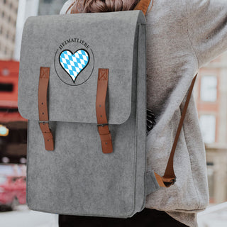 Rucksack aus Filz "Heimatliebe" hell-/dunkelgrau Gurt Riemen 27,5x37x10cm Stickerei Tasche Beutel Aufbewahrung