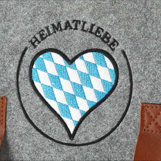 Rucksack aus Filz "Heimatliebe" hell-/dunkelgrau Gurt Riemen 27,5x37x10cm Stickerei Tasche Beutel Aufbewahrung
