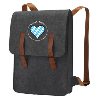 Rucksack aus Filz "Heimatliebe" hell-/dunkelgrau Gurt Riemen 27,5x37x10cm Stickerei Tasche Beutel Aufbewahrung