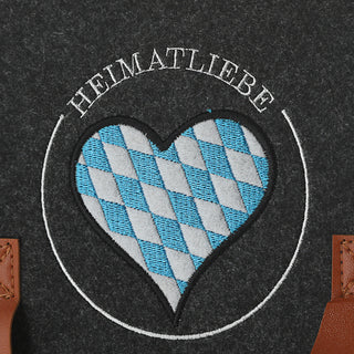 Rucksack aus Filz "Heimatliebe" hell-/dunkelgrau Gurt Riemen 27,5x37x10cm Stickerei Tasche Beutel Aufbewahrung