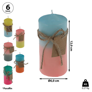 Stumpenkerze Colorful 6er Set Kerze farbig bunt Ø6x12cm Paraffin Dekokerze Farbverlauf Blockkerze