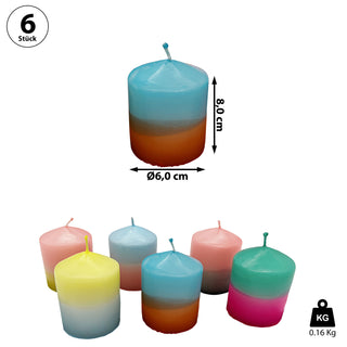 Stumpenkerze Colorful 6er Set Kerze farbig bunt Ø6x8cm Paraffin Dekokerze Farbverlauf Blockkerze