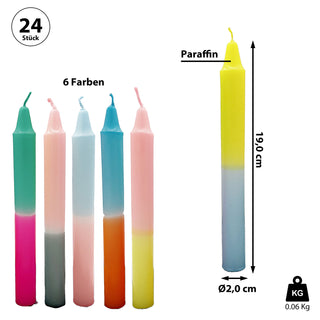 Stabkerze Colorful 24er Set 19x2 cm 6 Farben à 4 pro Box Paraffin Dekokerze Farbverlauf Kerze