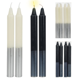 Stabkerze 12er Set 6x weiß mit silber 6x Anthrazit mit silber 2x19cm Paraffin Dekokerze Farbverlauf Kerze